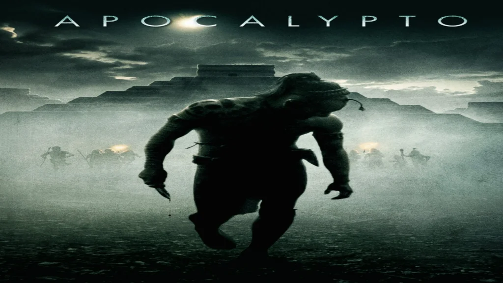 Where to watch Apocalypto movie poster featuring the title text and intense action thriller artwork from the film