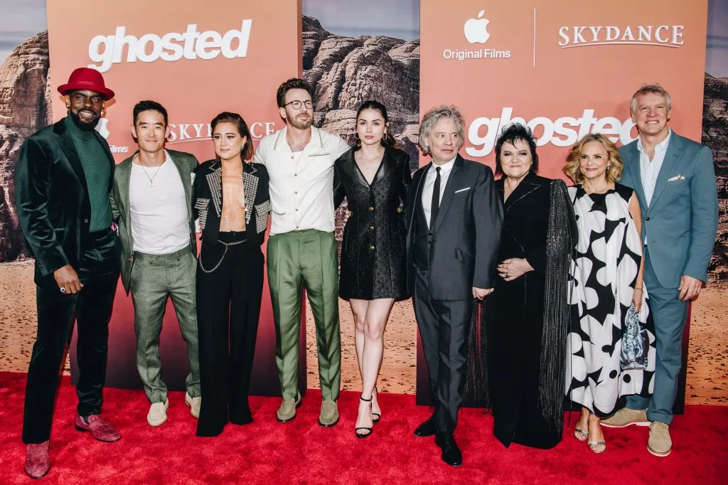 Where to watch Ghosted cast photo featuring the main actors from the movie in a promotional group shot