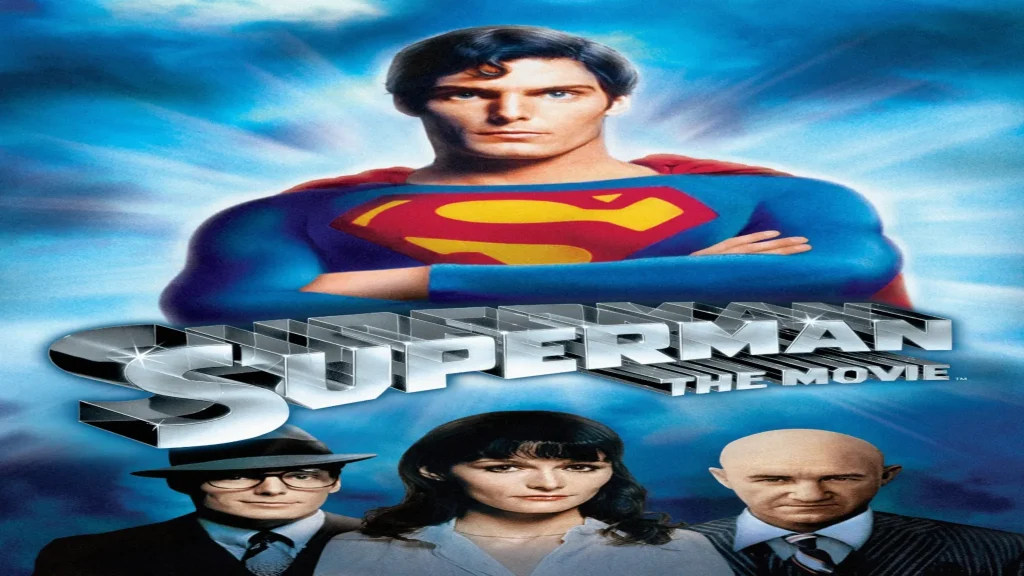 Where to watch Superman movie poster featuring the title text and Superman in iconic superhero key art