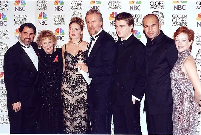 Where to watch Titanic cast photo featuring the main actors from the movie in a promotional group shot