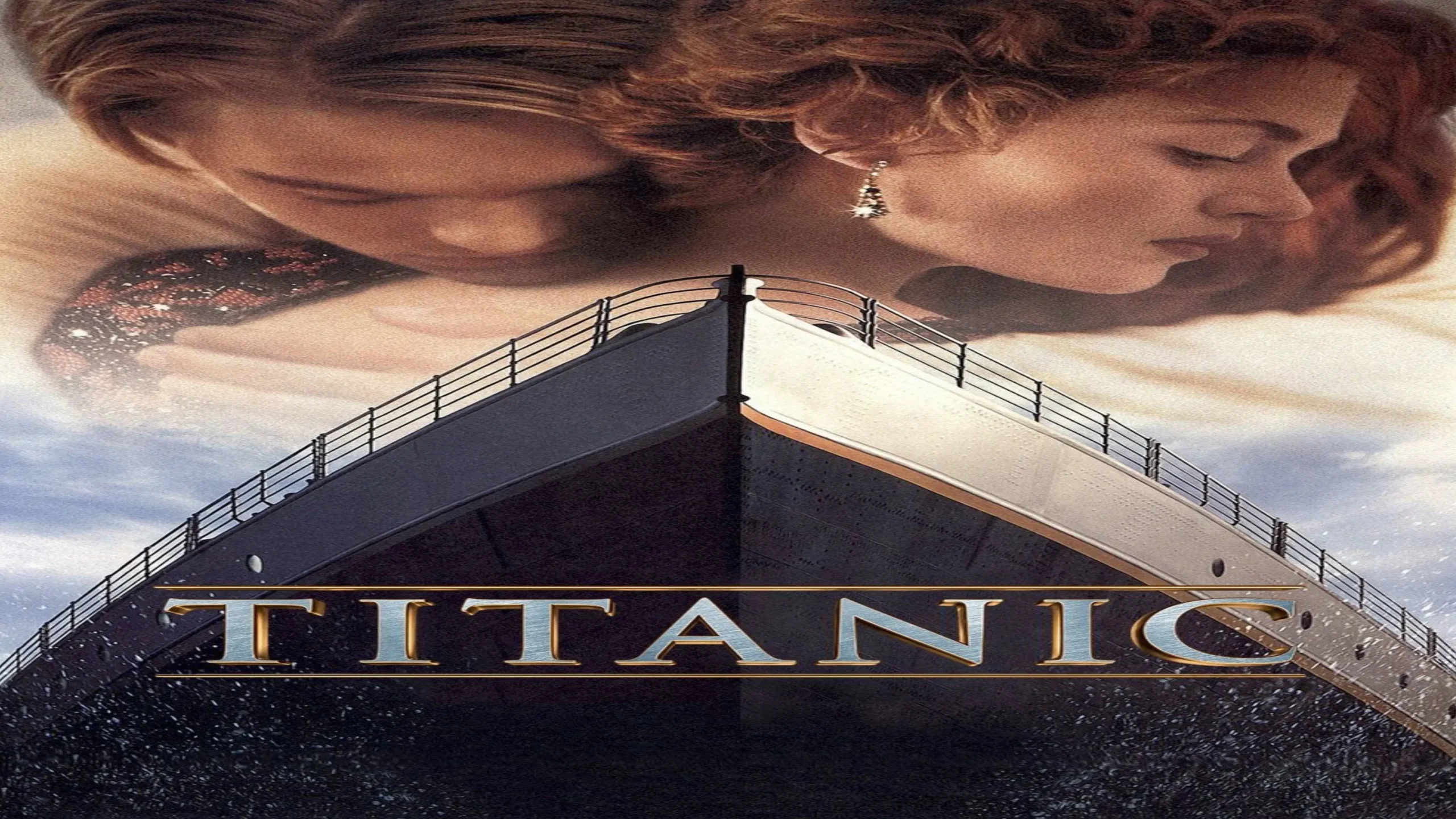 Where to watch Titanic movie poster featuring the title text and the iconic romantic drama artwork