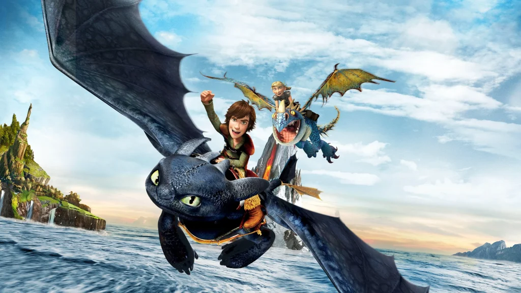 Where to watch How to Train Your Dragon scene still showing an epic flying moment with Hiccup and Toothless