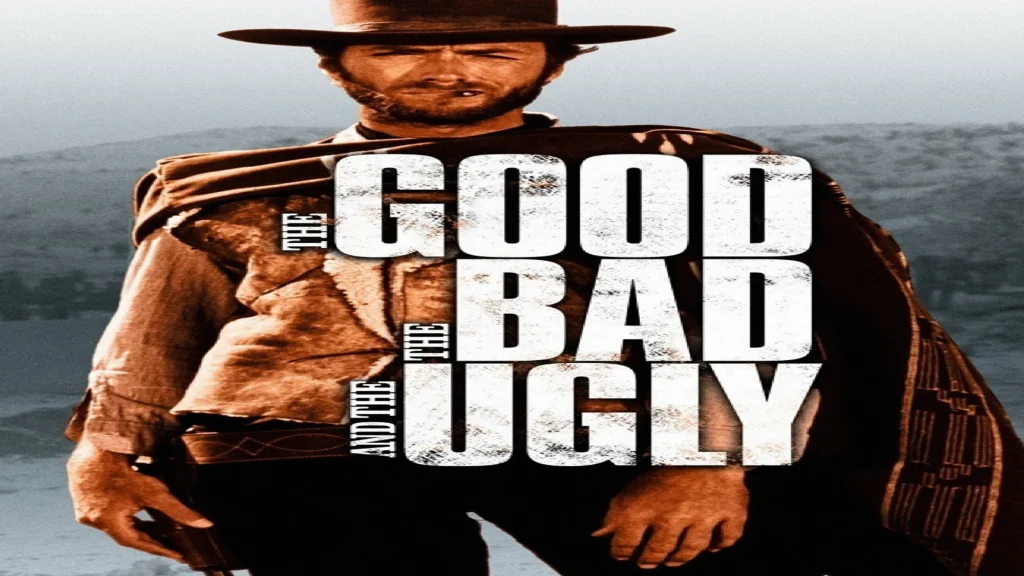 Where to watch The Good, the Bad and the Ugly movie poster featuring the title text and classic spaghetti western artwork