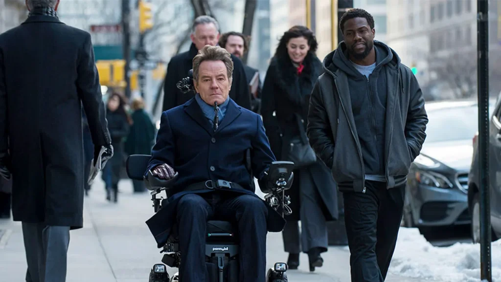 Where to watch The Upside scene still showing a heartfelt moment between the main characters in the film