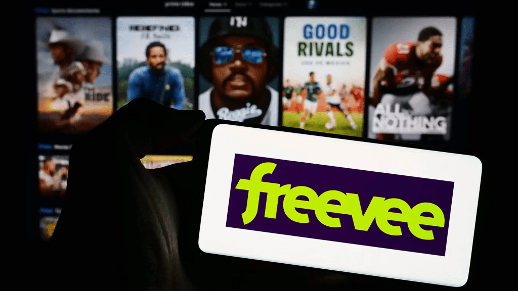 Freevee homepage showing featured movies, popular shows, and genre rows on a free ad-supported streaming platform