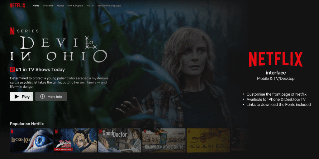 Netflix homepage screenshot showing featured originals, trending series, and genre rows for what to watch and streaming movies online