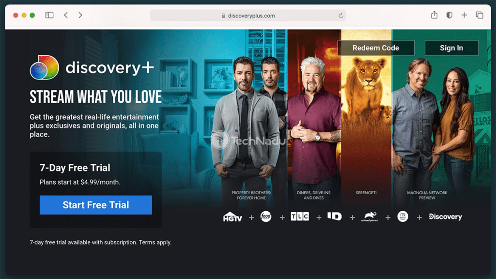Discovery Plus homepage screenshot showing featured reality shows, trending documentaries, and genre categories for what to watch and streaming online