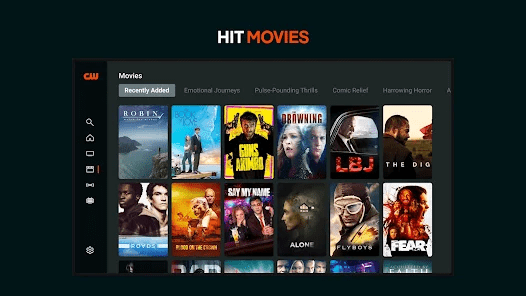The CW App homepage screenshot showing featured series, latest episodes, and categories for what to watch and streaming TV online
