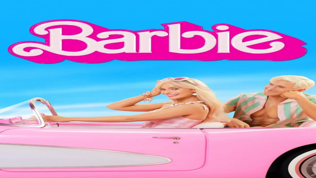 Where to Watch Barbie movie poster featuring the title text and bright, colorful comedy fantasy key art