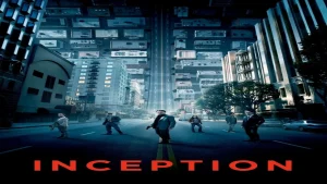 Where to Watch Inception movie poster featuring the title text and surreal sci-fi thriller artwork