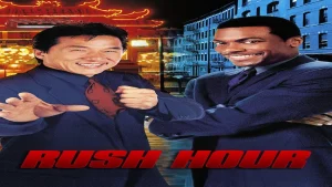 Where to watch Rush Hour movie poster featuring the title text and buddy cop action comedy artwork