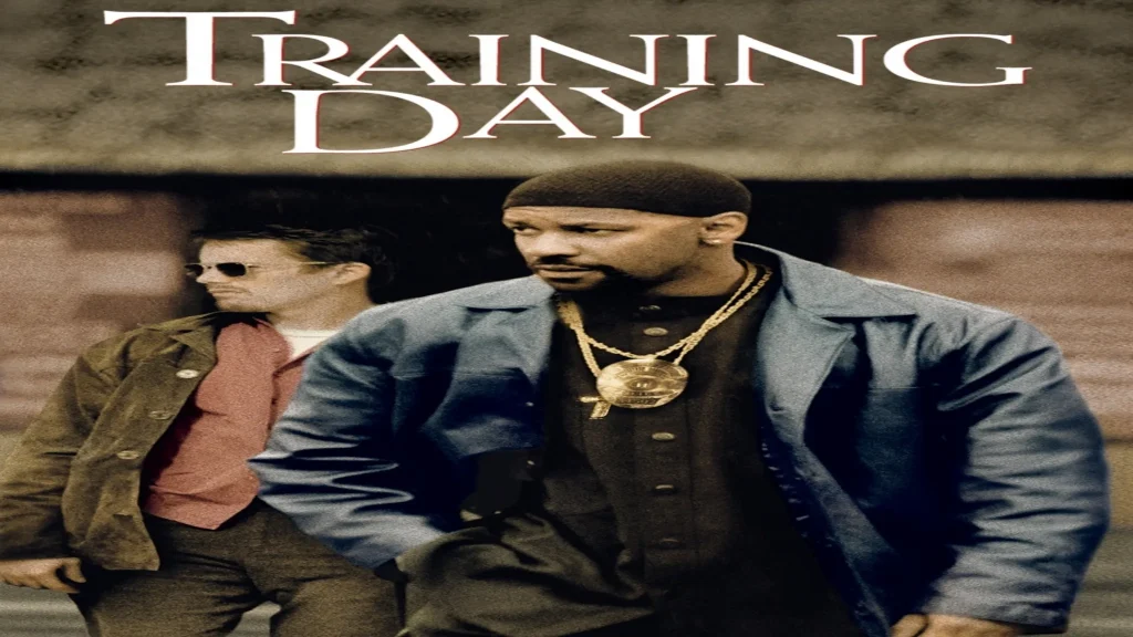 Where to watch Training Day movie poster featuring the title text and gritty crime thriller artwork