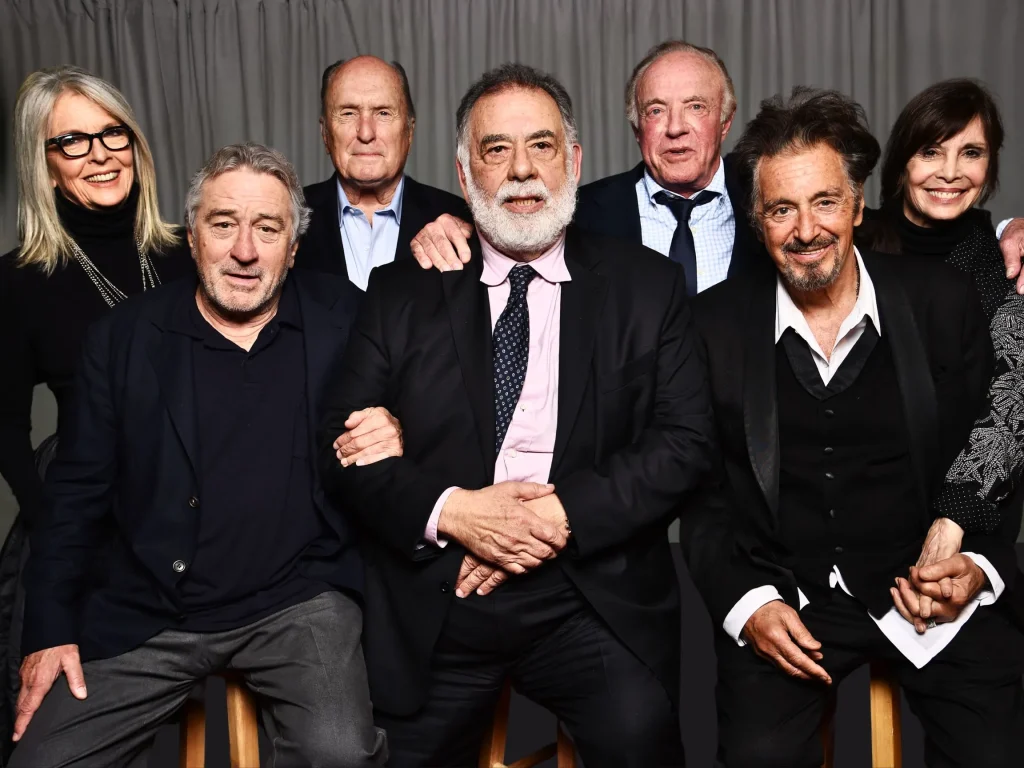 Where to Watch The Godfather cast photo featuring the main actors from the movie in a promotional group shot