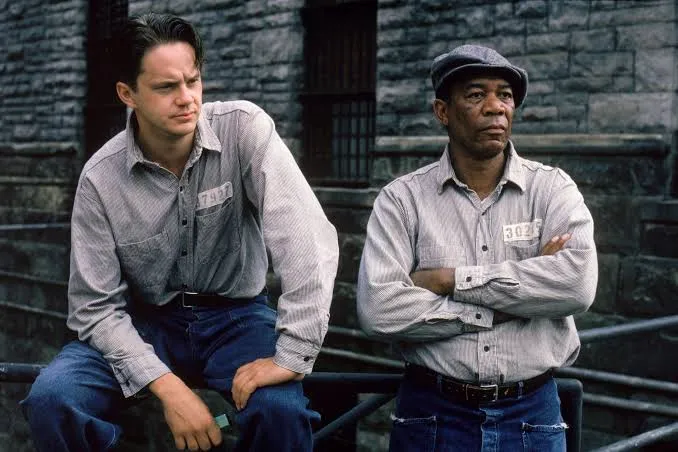 Where to watch Shawshank Redemption scene still showing an emotional moment from the film with the main characters