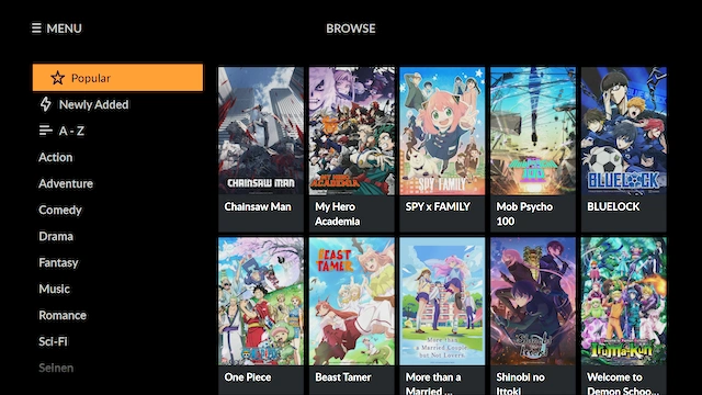 Crunchyroll homepage showing featured anime series, latest episodes, and curated genre sections for anime streaming